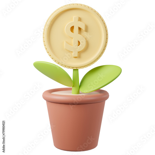 plant growing from dollar coin 3d render. investment growth concept. 