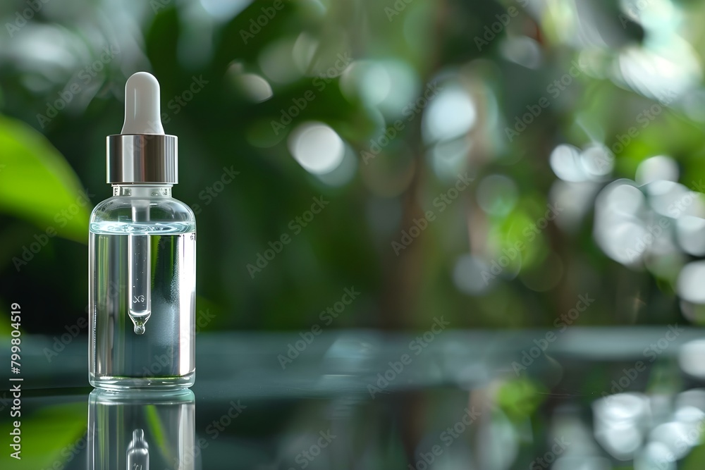 Macro Shot of Serum Filled Glass Bottle. Concept Macro Photography, Glass Bottle, Serum, Skincare Products, Close-up Shot Macro Shot of Serum Filled Glass Bottle. Concept Macro Photography, Glass Bottle, Serum, Skincare Products, Close-up Shot