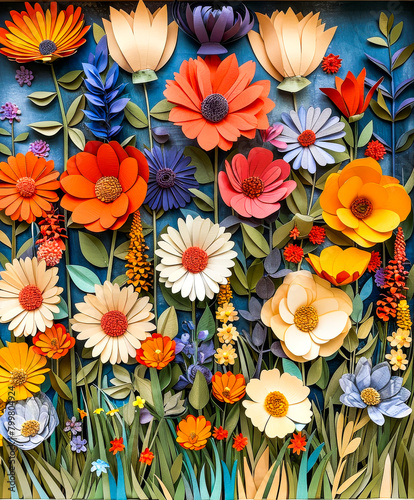 Wallpaper Mural Artisanal Paper Flower Bouquet in Warm Autumn Shades. Torontodigital.ca