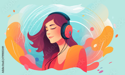 woman listening music vector flat minimalistic isolated illustration