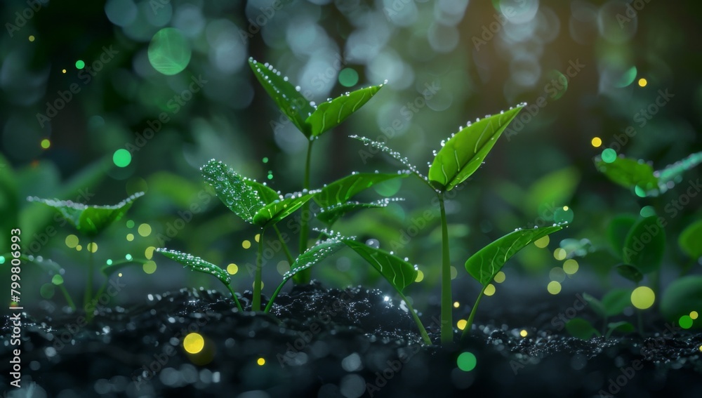 green sprouts on black soil, background of forest green sprouts on black soil, background of forest