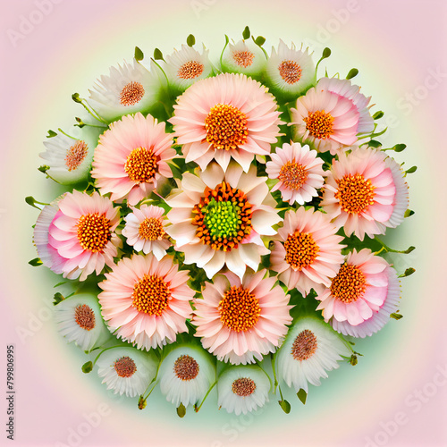 Blissful Pink Blooms: Quality Top-View Image of Flowers on Light Pink Background