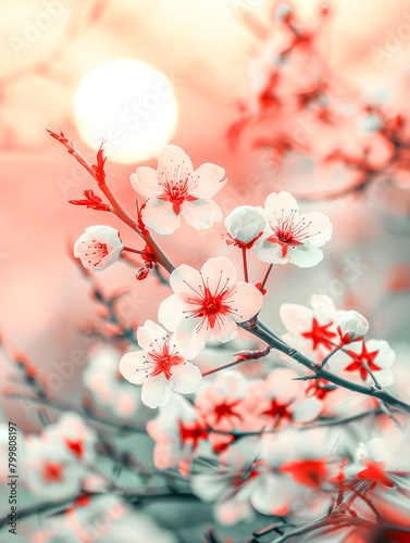 Spring Cherry Blossoms with Sunlit Glow.