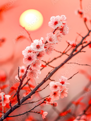 Spring Cherry Blossoms with Sunlit Glow.