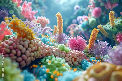 Diverse bacteria within the digestive system, microscopic landscape photo