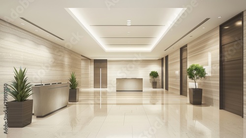 Neutral Color Palette Modern Lobby - Elegant Design View © ArquitecAi