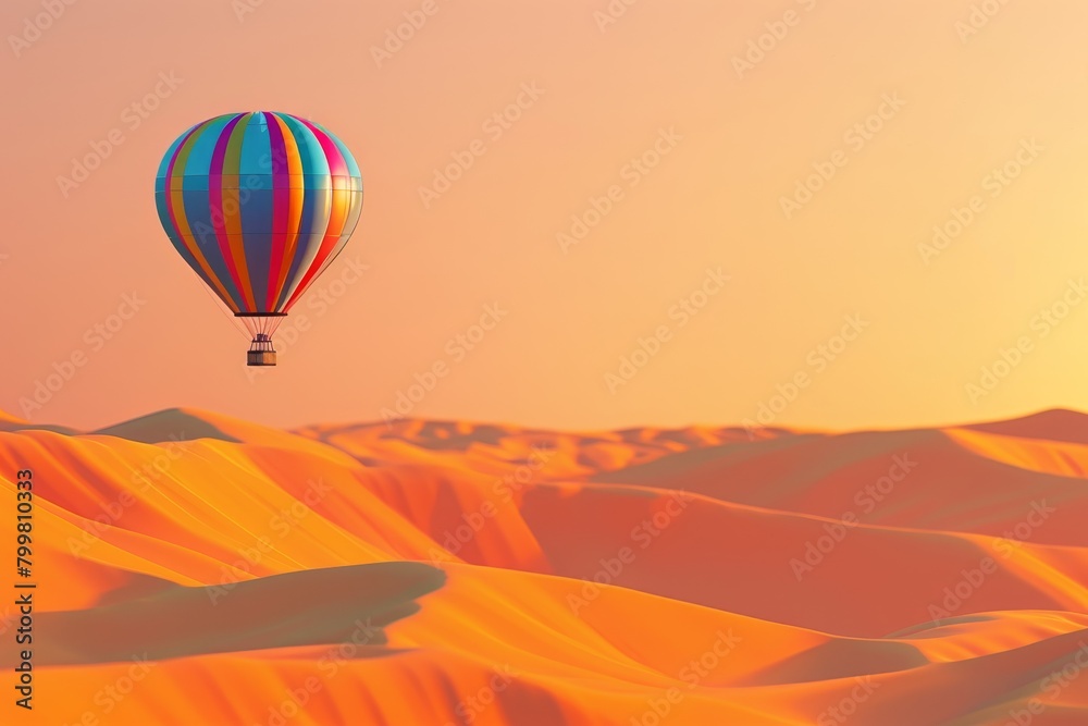 Obraz premium A colorful hot air balloon is floating over a desert landscape