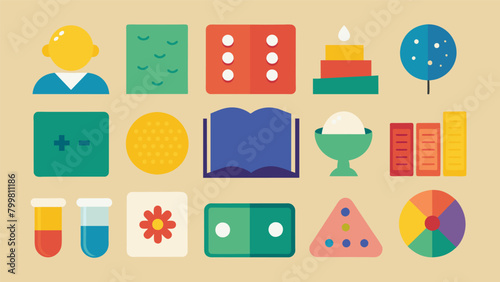 A specialized set of tactile learning materials created for children on the autism spectrum featuring textured symbols and braille lettering.. Vector illustration