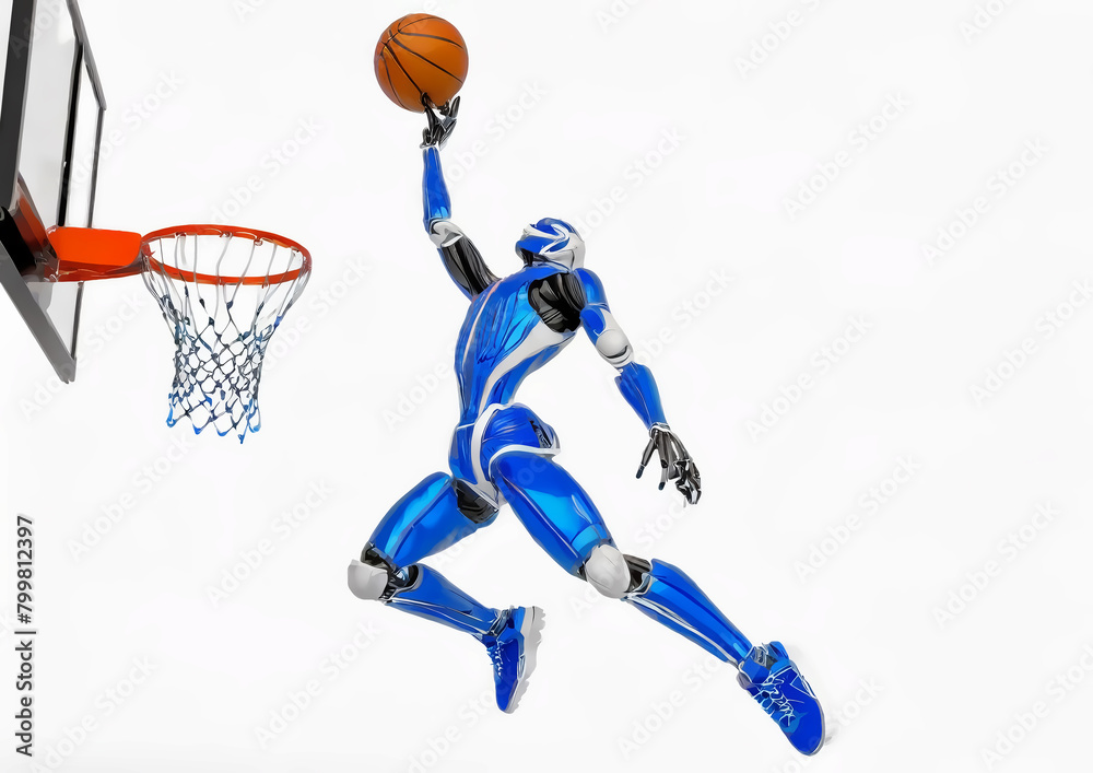 スポーツの概念で人工知能を搭載した人型ロボットのバスケットボール選手