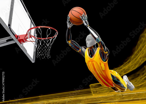 スポーツの概念で人工知能を搭載した人型ロボットのバスケットボール選手