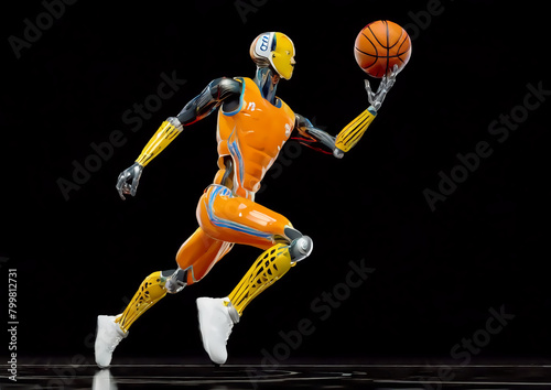 スポーツの概念で人工知能を搭載した人型ロボットのバスケットボール選手