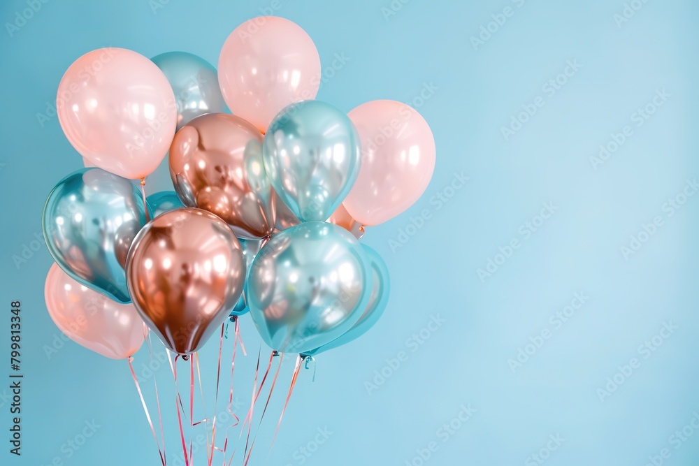 Bunch of pastel balloons on a blue background, festive mood. Bunch of pastel balloons on a blue background, festive mood.