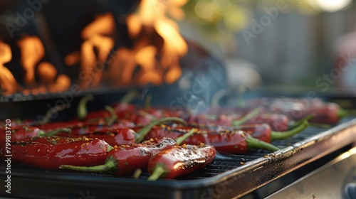 A chili on the grill, Hot grill chili pepper on grill