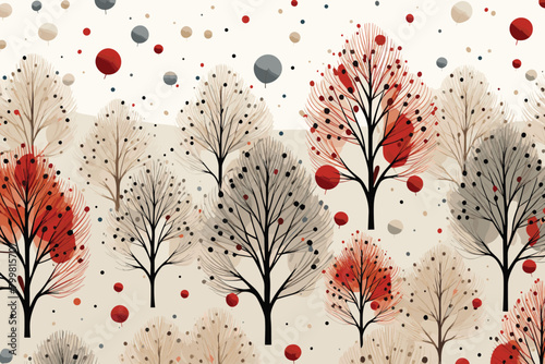 seamless floral pattern with abstract trees. vector illustraition
 photo