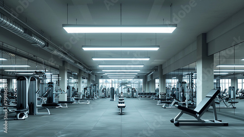 Brightly lit gym area with expansive Italian lighting ensuring even coverage.
