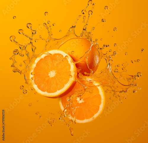 Oranges, water splash, orange background photo