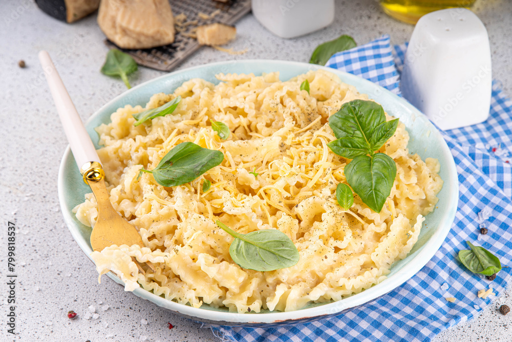 Mafaldine pasta with white creamy sauce