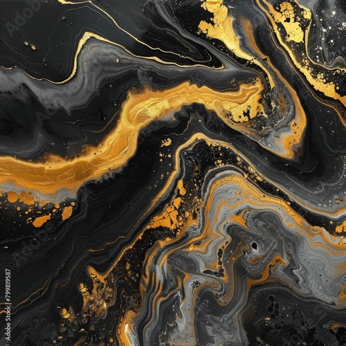 Black and gold marble background, abstract fluid art with liquid acrylics