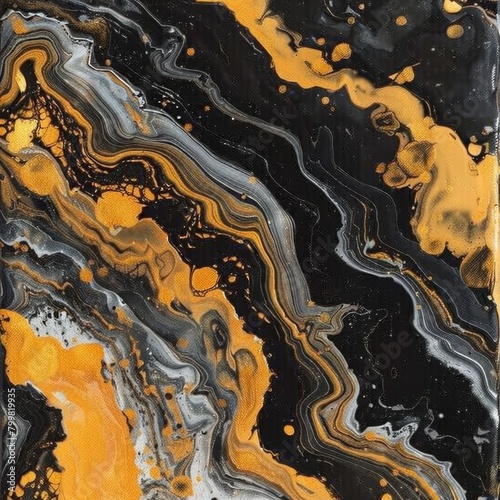 Black and gold marble background, abstract fluid art with liquid acrylics