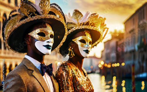 two persons in Venetian costumes at the Venice Carnival, Ki generated