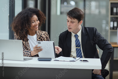 Lawyer or judge consult, Two female lawyers discussing about contract and agreement concept.