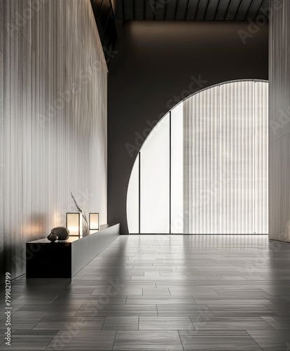 Elegant sculptural interiors with contrasting shadows. Minimalistic interior design composition.