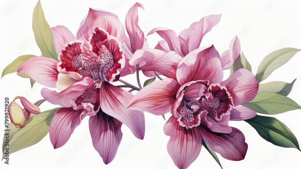 A watercolor painting of pink orchids.