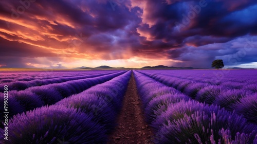 Stunning Lavender Field Sunset Landscape