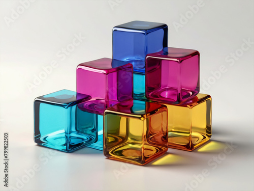  Colorful Glass Cubes Stacked