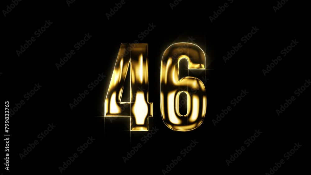  Luxurious Gold Animation of Number 46. Elevate Your Visuals with Opulent Design and Regal Elegance.