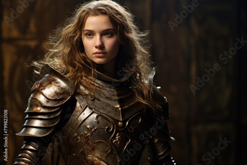 Fierce female warrior in medieval armor