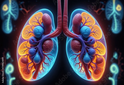 A holographic representation of the kidneys within the human body, showcasing their intricate structure and function photo