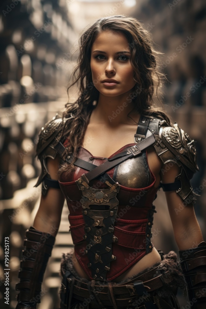 Fierce female warrior in post-apocalyptic attire