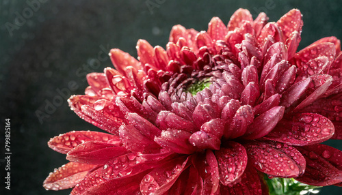 a beautiful chyrsanthemum high resolution macro with water droplets reflecting light