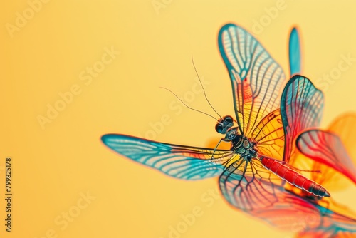 A colorful insect with a colorful body and a black head