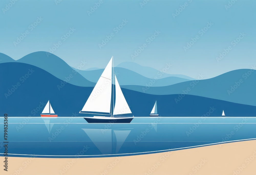 A serene seascape unfolds, with a sailboat gracefully navigating the tranquil blue waters