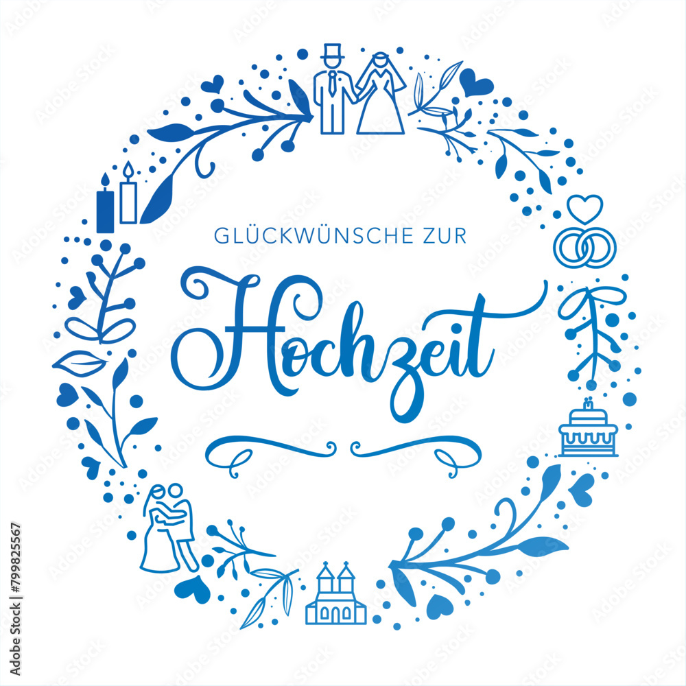 Glückwünsche zur Hochzeit - deutscher Text - blau
