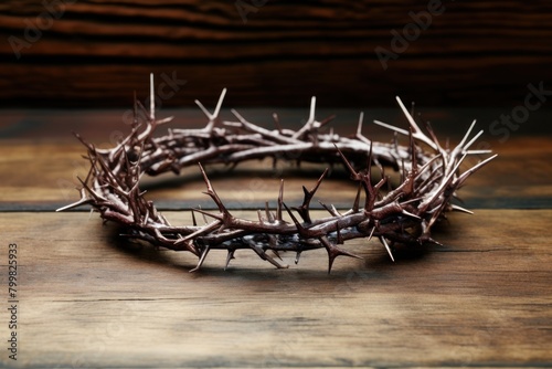 Crown of Thorns on Wooden Background