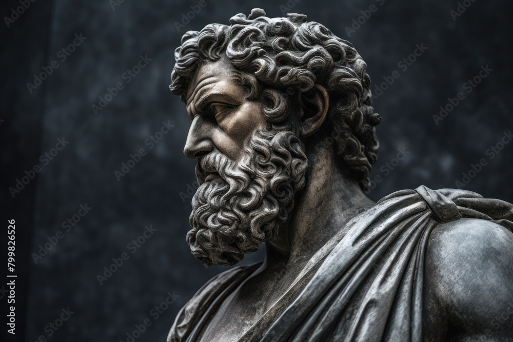 Weathered Marble Statue of Bearded Man