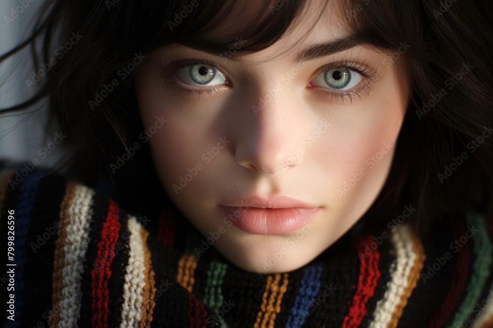 Thoughtful young woman with striking green eyes Thoughtful young woman with striking green eyes