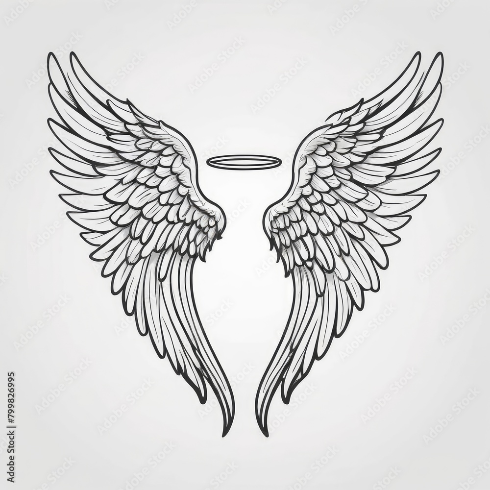 Obraz premium An outline illustration of angel wings, meticulously hand-drawn to capture their ethereal beauty and grace 