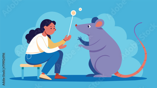 A therapy rat being handled by a person with ADHD helping to improve their focus and concentration through positive reinforcement training.. Vector illustration