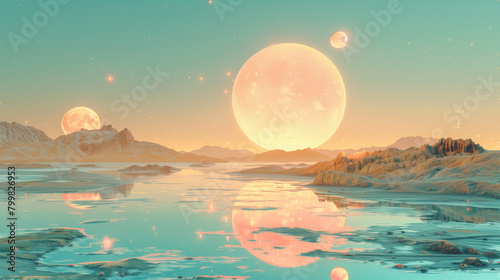 Warm and romantic surreal moonscape photo