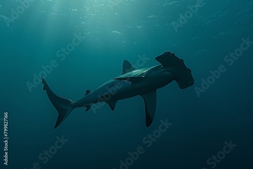 hammerhead shark swimming in the deep blue.