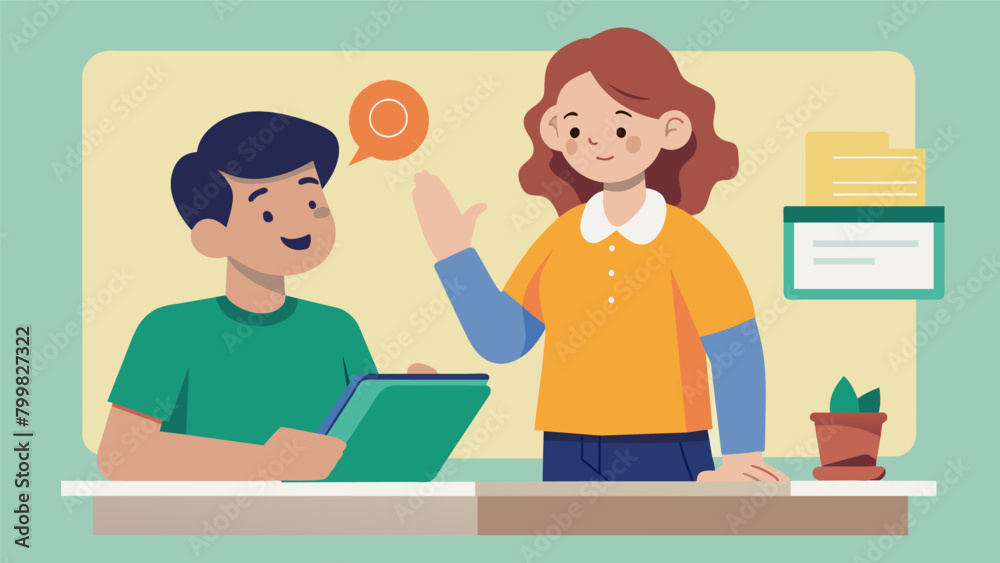 A student with a hearing impairment is provided with a sign language interpreter during their exam to ensure they can understand the instructions and. Vector illustration
