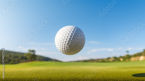 Golf ball on grass in fairway green background. Sport and athletic concept. 3D illustration render