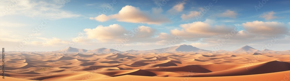 Vast desert landscape with sand dunes and mountains
