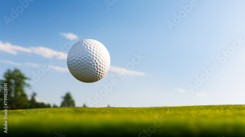Golf ball on grass in fairway green background. Sport and athletic concept. 3D illustration render