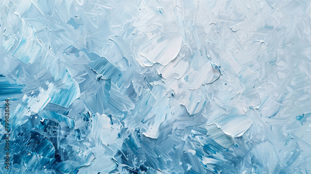 Fototapeta premium Abstract oil painting capturing winter's essence with icy blues and whites.
