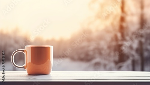 Cozy winter morning with hot beverage